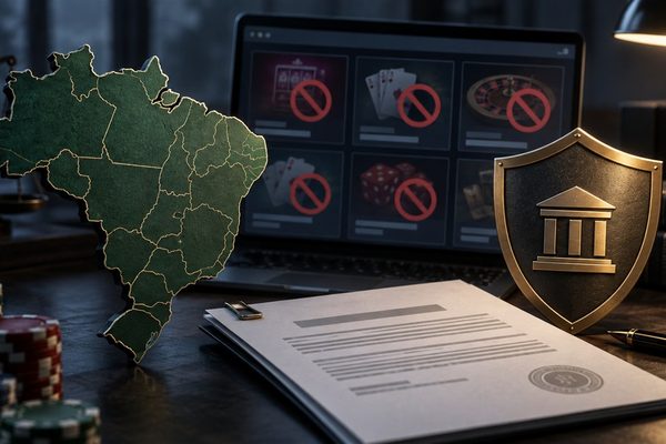 Illustration of Brazil with online betting website icons being blocked