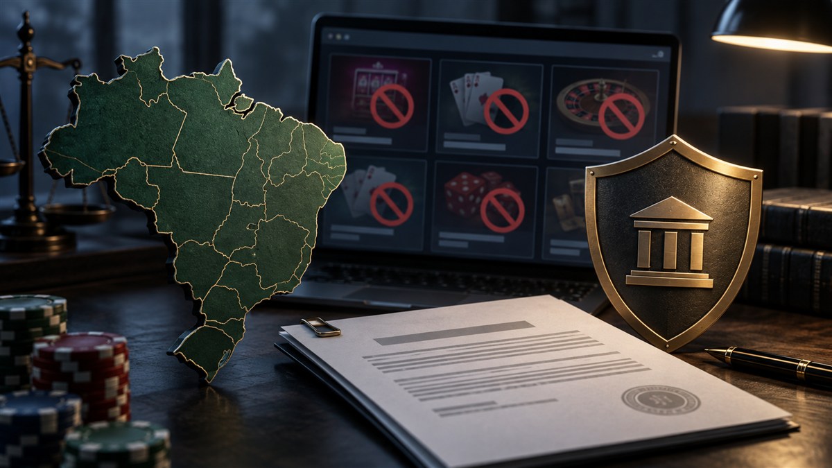 Illustration of Brazil with online betting website icons being blocked