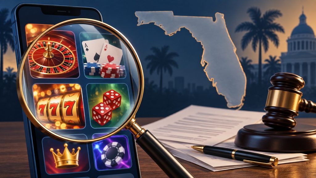 Illustration of Florida sweepstakes casino advertisements under regulatory scrutiny
