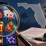 Florida Presses Ad Platforms Over Sweepstakes Casino Promotions Florida sweepstakes casino advertising illustrated by game tiles and a legal gavel