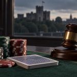 Editorial illustration of poker chips and cards beside a court gavel for the Cardiff illegal poker den case
