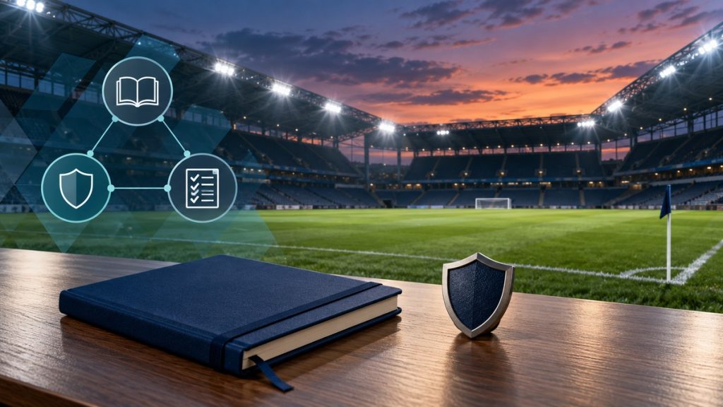 GameChanger360 launch illustrated with a football stadium, training notebook and integrity symbols