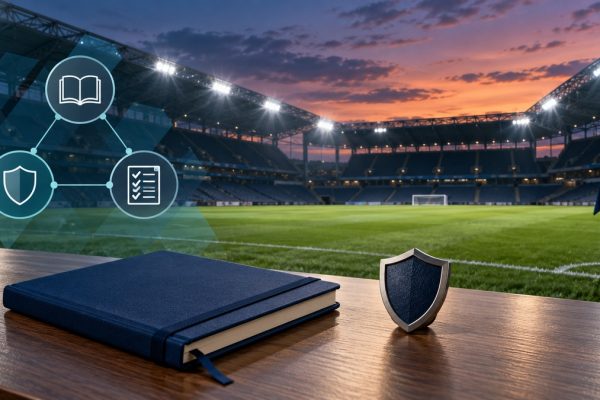GameChanger360 launch illustrated with a football stadium, training notebook and integrity symbols