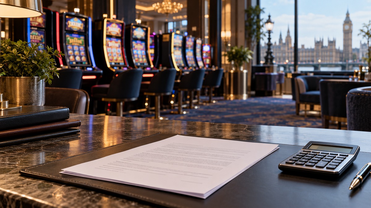 Licence paperwork and calculator in a casino, illustrating changes to UK remote gambling fees